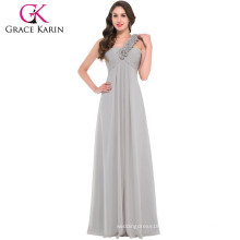 Grace Karin Chiffon Floor Length One Shoulder floral strap Long Formal Bridesmaid Dress CL3402-3#